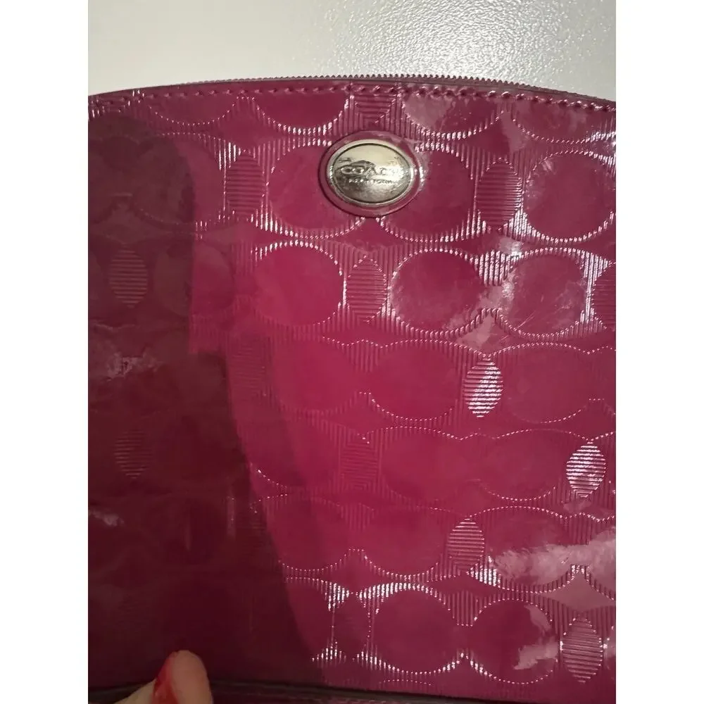 Coach Raspberry Embossed Patent Leather Cosmetic Bag Makeup Bag